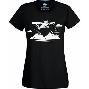 Dámské tričko Dámské tričko Vrtulové Letadlo nad Horizontem (Velikost: 4XL, Barva: Černá)
