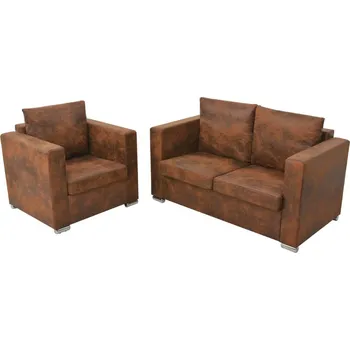 Pohovka 2dílná sedací souprava umělý semiš Hnědá274883