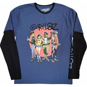 Pánská móda Gorillaz tričko dlouhý rukáv, Group Circle Rise Denim Blue & Black, pánské XL