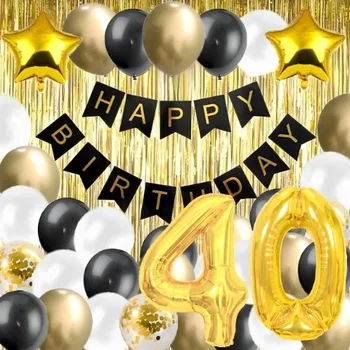 Balónek Sada Balónků Dekorace Balónky na 18. Narozeniny Závěs Stěna Černá Zlatá