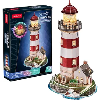Puzzle CubicFun - Puzzle 3D s LED Noční edice: Maják 72 dílků