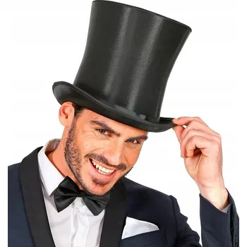 Vysoký černý válec 20 cm saténová černá