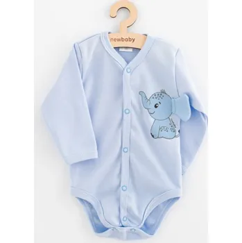 Kojenecké oblečení Kojenecké celorozepínací body s dlouhým rukávem New Baby Happy Elephant blue
