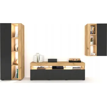 Obývací stěna Sada nábytku do obývacího pokoje Nábytková Stěna RTV skříňka Vitrína Dub Craft Černá 260