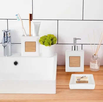 Dávkovač mýdla Koupelnová sada, 3 ks bílá/béžová