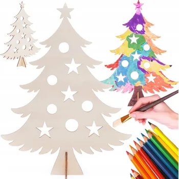 Vánoční dekorace DŘEVĚNÝ VÁNOČNÍ STROMEK STOJÁNEK S BAŇKAMI 25CM VÁNOČNÍ DEKORACE