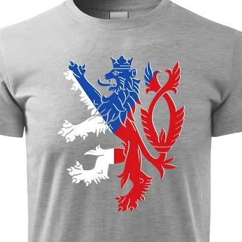 Pánské tričko Tričko Česká republika Lev a vlajka - velikost 122, Barva Šedá melír
