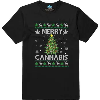 Pánské tričko Pánské tričko Zhulené Vánoce Merry Cannabis (Velikost: XL, Barva: Černá)