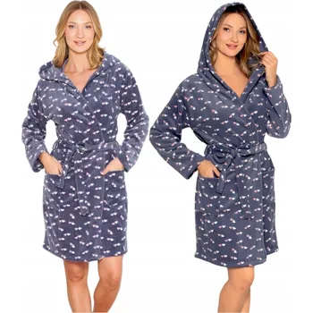 Dámský župan DÁMSKÝ FLEECOVÝ ŽUPAN FIALOVÝ SE SRDÍČKA, SILNÝ, TEPLÝ, ELEGANTNÍ L-XL