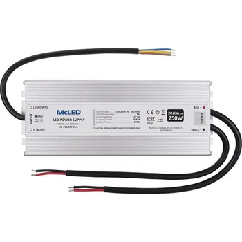 LED páska McLED ML-732.097.45.0 Napájecí zdroj 250W, DC12V/20,83A, IP67, hliníkové provedení
