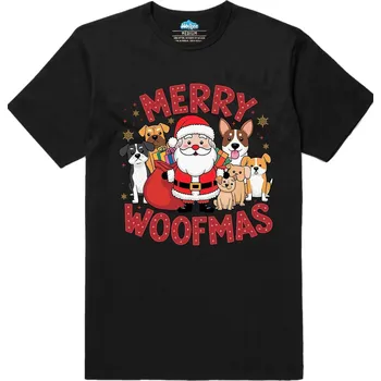 Pánské tričko Pánské tričko Veselé Psí Vánoce Merry Woofmas (Velikost: 5XL, Barva: Černá)