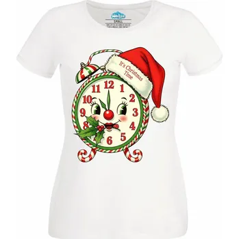 Dámské tričko Vánoční Budík Už je čas na Vánoce! (Velikost: 4XL, Barva: Bílá)