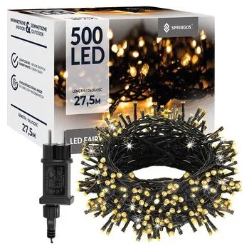 LED světelný řetěz - 27,5m, 500LED, 8 funkcí, paměť, IP44, teplá bílá