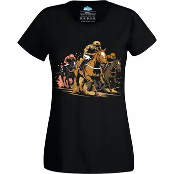 Dámské tričko Koňské Dostihy (Velikost: 4XL, Barva: Černá)