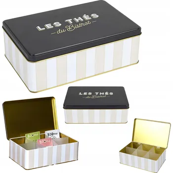 Dóza na potraviny Dóza na čaj Bistrot, černo-béžová, kovová, 13x20x7 cm Elegantní