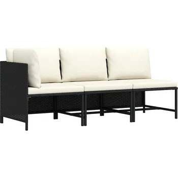 Zahradní sestava 3dílná zahradní sedací souprava s poduškami černá polyratan IM_313519