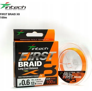 Pletená šňůra Intech First Braid X8 Orange 100m #1.2/0.181mm/22lb/9.98kg