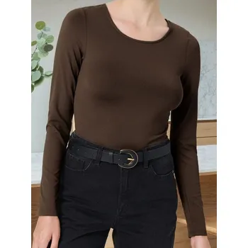 Body Sinsay - Body s dlouhými rukávy - hnědá - 486EU-88X - 486EU-88X-XS