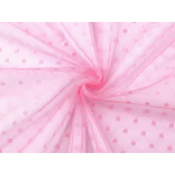 Tyl jemně pružný s puntíky růžová sv. 1 m
