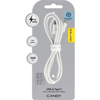 Datový kabel Blavec Candy Braided USB-A - USB-C PD 60W 3A 2m (CCA-UC3W20) bílý