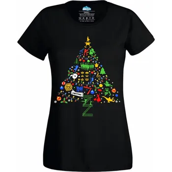 Dámské tričko Muzikálový Vánoční Stromek (Velikost: 4XL, Barva: Černá)