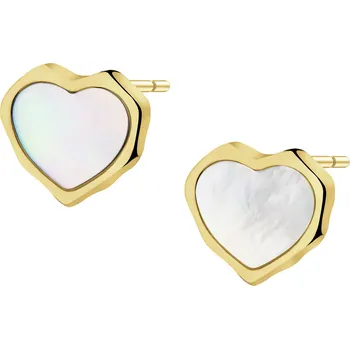 Náušnice Pozlacené náušnice z mosazi s perletí - srdce - AR543-0651