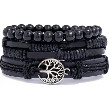 Náramek Pánské náramky Silver Tree of Life - Černá KP-33179
