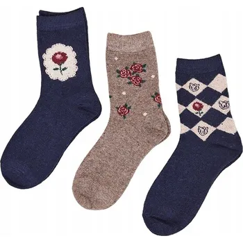 Dámské ponožky AE005-5 NAVY/D.GREY MIX-3 Dámské PONOŽKY 35-38
