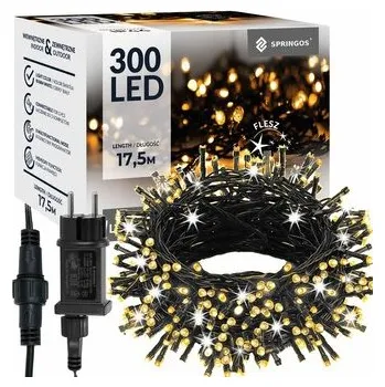 LED světelný řetěz - 17,5m, 300LED, IP44, teplá bílá + záblesky