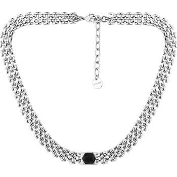 Náhrdelník Rhodiovaný náhrdelník z mosazi s achátem - AR543-0660