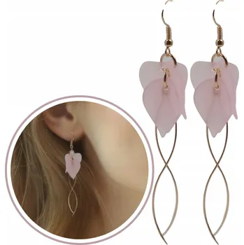 Náušnice Módní lehké akrylové Náušnice s květinami, ruční výroba, dlouhé visací 8 cm, růžové