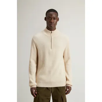 Pánský svetr SVETR WOOLRICH WOOL CASH RIBBED HALF-ZIP OATMEAL