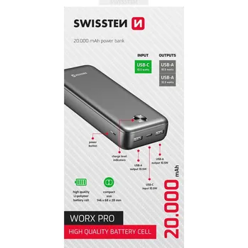 Powerbanka Powerbanka Swissten 20000 mAh černá