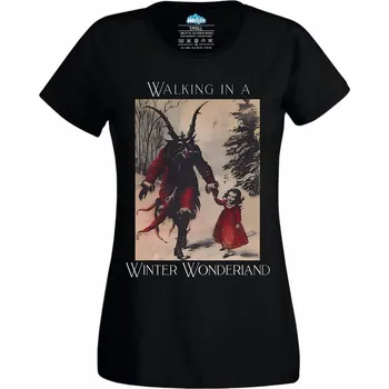 Dámské tričko Dámské tričko Procházka s Krampusem v Zimní říši divů (Velikost: XXL, Barva: Černá)