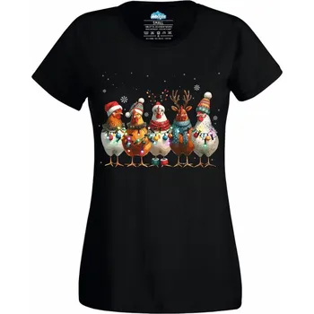 Dámské tričko Dámské tričko Pět Vánočních Slepic (Velikost: XL, Barva: Černá)