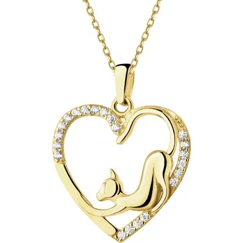 Přívěsek Zlatý přívěsek se zirkony - srdce, kočka - AP543-9686 Žluté zlato