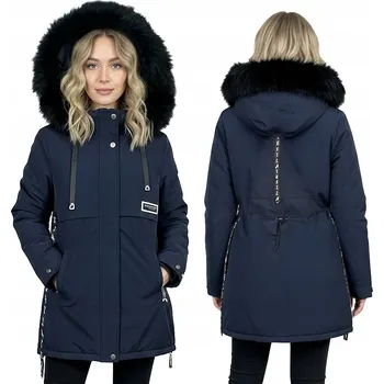 ZIMNÍ DÁMSKÁ PRODLOUŽENÁ BUNDA ZATEPLENÁ S KAPUCÍ S KOŽÍŠKEM ZIMNÍ M