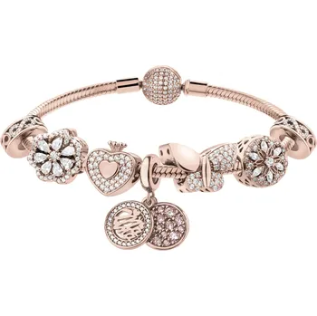 Náramek Stříbrný náramek Beads - sada - květy, srdce, máma, motýl, nekonečno - AP93-0450