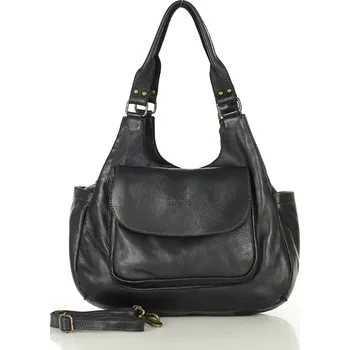 Kabelka Marco Mazzini Italská kožená kabelka s kapsou Marco Mazzini; černá