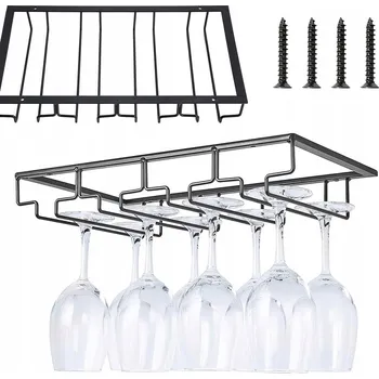 Stojan na víno 4KS VĚŠÁK NA SKLENIČKY NA VÍNO NÁSTĚNNÝ ZÁVĚSNÝ DRŽÁK ČERNÝ