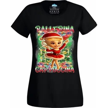 Dámské tričko Dámské tričko Vánoční Ballerina Capuccina (Velikost: XL, Barva: Černá)