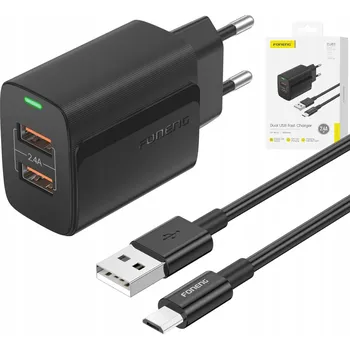 FONENG | SÍŤOVÁ NABÍJEČKA 2x USB 2.4A + KABEL USB/MICRO 1 METR [černá]