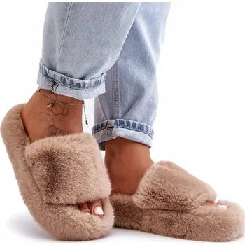 Dámské pantofle PANTOFLE FUTRZÁKOVÉ PANTOFLE BEŽOVÉ NAZUVAČKY VELIKOST 40