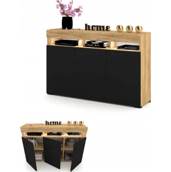 Komoda Velká komoda LUNA 3D do obývacího pokoje, TV stolek, dub craft černá, 135 cm + LED