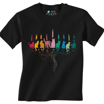 Chlapecké tričko Dětské tričko Kočičí Svícen Menora (Velikost: 3-4, Barva: Černá)