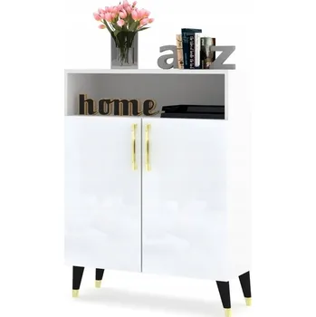 Komoda Velká komoda skříňka zlatá LUNA 2D bílá matná