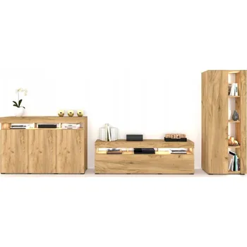 Obývací stěna Sada nábytku do obývacího pokoje Nábytková Stěna RTV Komoda Vitrína Dub Craft Zlatá 335