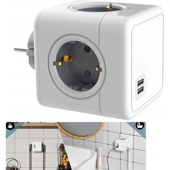 Elektrická zásuvka Kostka Magic Cube 6v1: Rozbočovač se 4 zásuvkami a 2 USB porty, bez kabelu