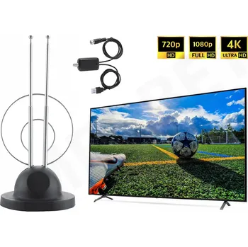 Příjem digitálního pozemního vysílání Pokojová anténa se zesilovačem pro digitální pozemní televizi DVB-T2 HEVC