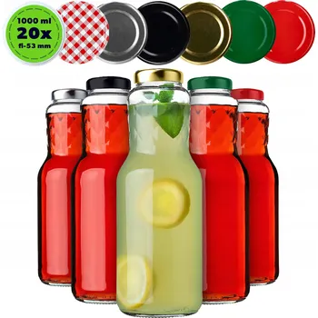 Láhev 20x SKLENĚNÁ LAHEV 1L 1000 ML NA DŽUSY LIKÉRY ZAVAŘENINY DŽUSY SE ŠROUBOVACÍM UZÁVĚREM
